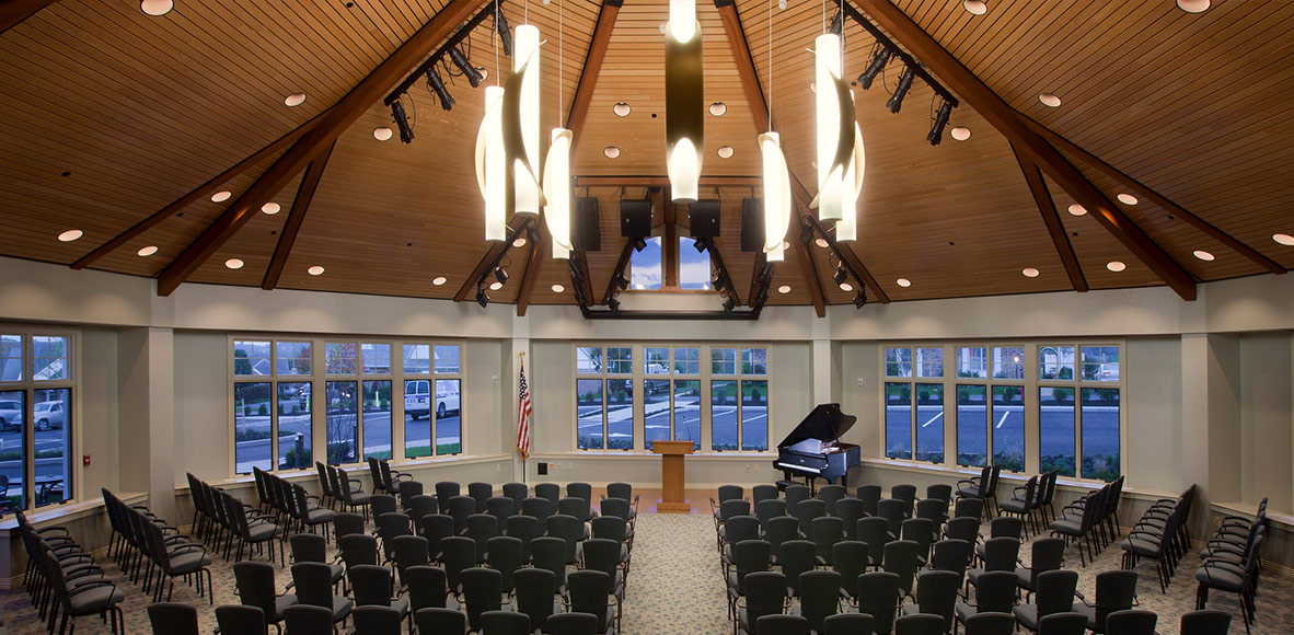 presentation room with chairs and lecturn