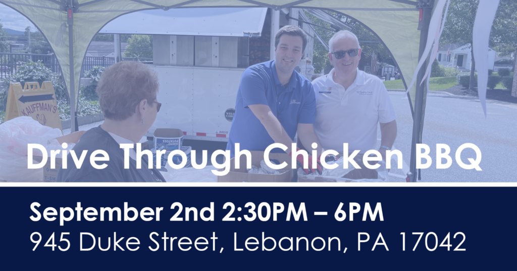 Text on image reads, "Drive through Chicken BBQ", "September 2nd 2:30PM - 6PM", "945 Duke Street, Labanon, PA 17042"