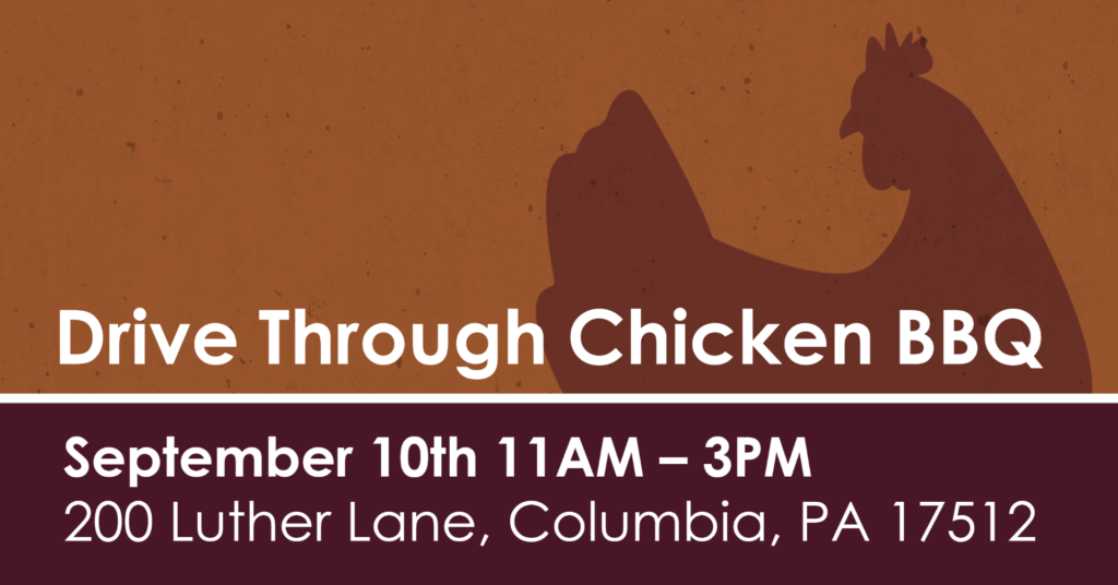 Text on image reads, "Drive through Chicken BBQ", "September 10th 11AM - 3PM", "200 Luther Lane, Columbia"